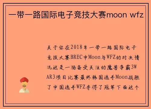 一带一路国际电子竞技大赛moon wfz