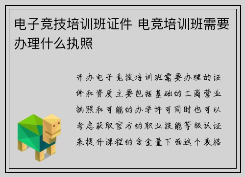 电子竞技培训班证件 电竞培训班需要办理什么执照